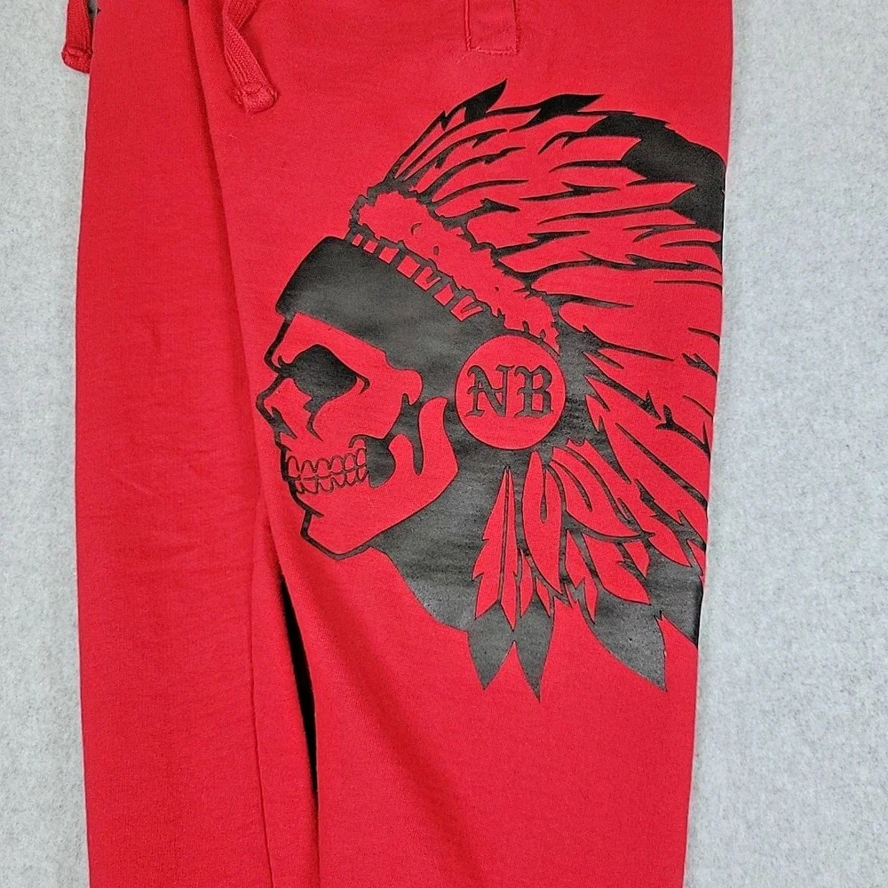 NATIVE 2001 BORNE Joggers Men's Size Small Red Indian Skull W/ Headdress Sweats - Picture 8 of 13